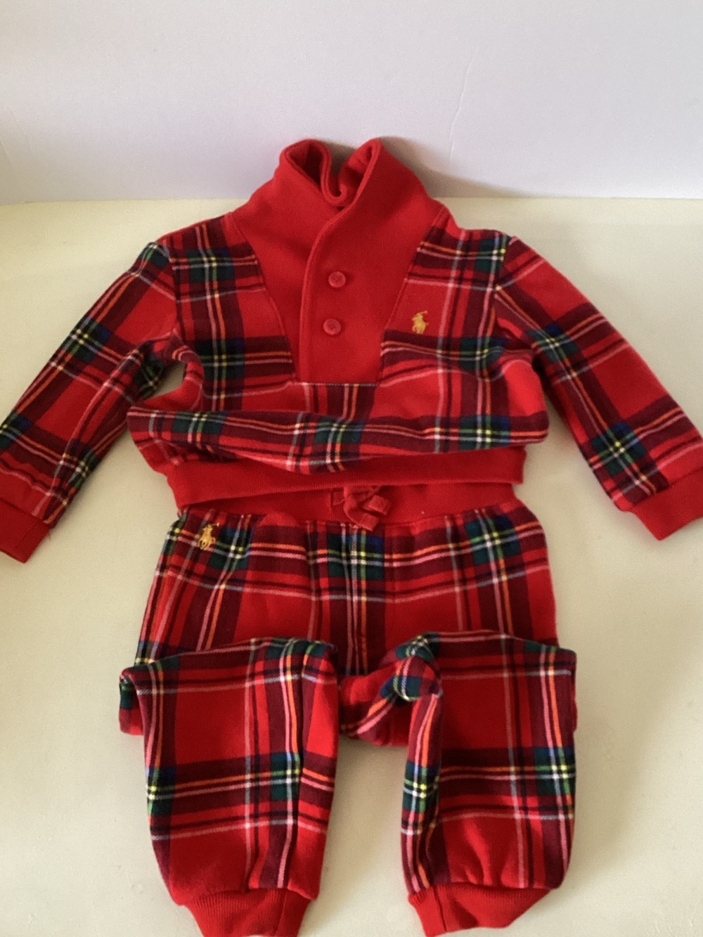 Polo Ralph Lauren Baby Red Plaid Fleece Pullover & Joggers Set